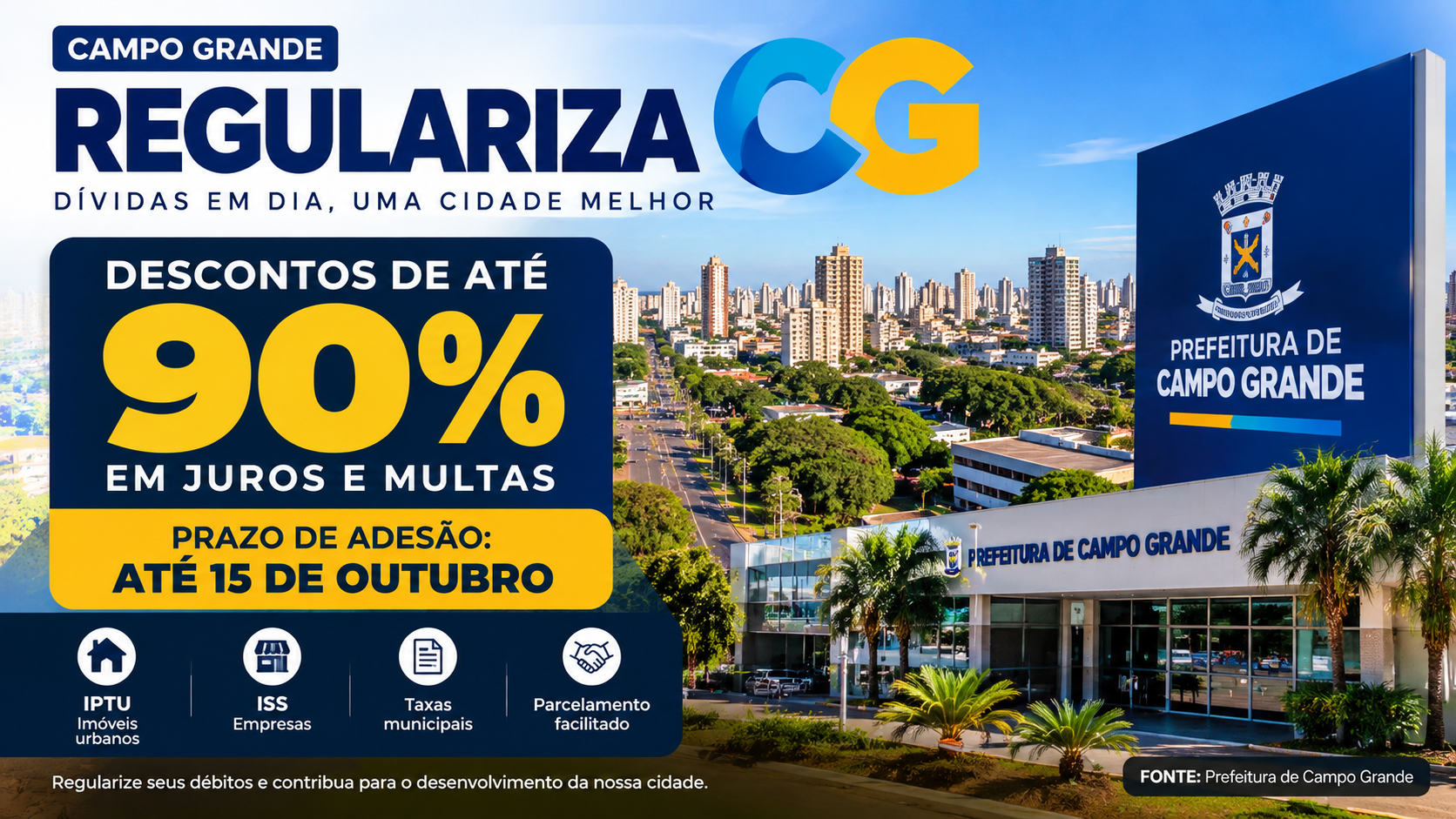 Regulariza CG termina nesta quinta-feira e oferece descontos de até 90% para quitar dívidas